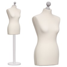 Schneiderpuppe Schneiderbüste weiblich, Überzug creme, Holzteller