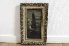Vintage-Gemälde Segelboot bei Mondschein – Handgemalt mit Goldrahmen – 38×51 cm
