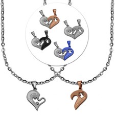 2 Ketten Halsketten + 2 Stück Anhänger Herz Heart Love Stahl Set