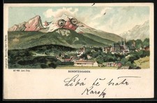 Künstler-AK Berchtesgaden, Ortsansicht, Berg mit Gesicht, Berggesichter, Seilin 