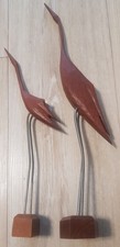 2 Teak Figur Kranich Reiher