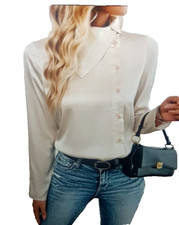 Seidensatin-Button-Down-Hemden Für Damen Tee Arbeits-Damen L