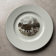 Porzellan Teller Wandteller mit Goldrand ca. 27 cm Jagd Motiv  Wildschwein 