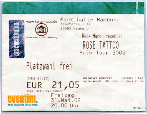 Rose tattoo ticket 2002 pain - tattoo,