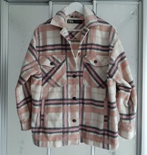 Zara Wolle grunge Holzfäller Plaid Oversize Jacke Jacket Hemd XS S M L Rosa Crem