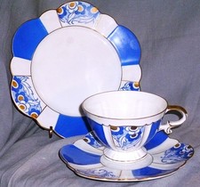 Art Deco Sammelgedeck Sammeltasse Kaestner Saxonia,Blau Gold teilhandgemalt,1930