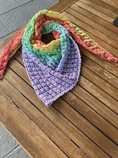 Schultertuch, Stola, Schal ,Pastell-Regenbogen, Baumwollgem., Gehäkelt/NEU