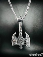 Totenkopf Krieger Wikinger Axt Rune Anhänger Edelstahl Kette Schmuck Biker 400A