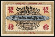 Notgeld Frankfurt 1921, 25 Pfennig, Gutschein der Firma G.M. Holz Tabakfabrikat 