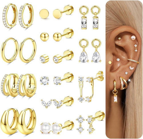 12paar ohrringe gold - ohrringe,