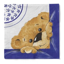 Tissue Serviette Teddy in Blau 33 x 33 cm, 20 Stück - Bärchen Geburtstag Taufe