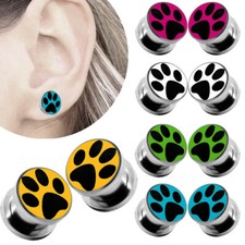 2 Flesh Tunnel Ohr Plug Bärentatze Kralle schwarz Animal Print Edelstahl Schraube