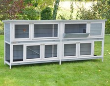 Doppel Hasenstall XXL Kaninchenstall Kleintierstall Käfig grau 230x50x101 cm
