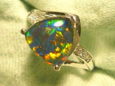 Womens Opal Ring Ladies 14ct White Gold 10mm Trillion Triplet. item 160980.