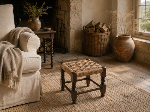Vintage binsenhocker - vintage,