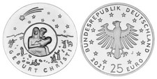 BRD 25 EURO WEIHNACHTEN - GEBURT CHRISTI 2021 SILBER UNC 