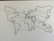 DRUCK GERAHMT MODERNE WELTKARTE GESAMT 41x30cm