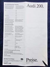AUDI 200 Turbo/ 200 Quattro Preisliste vom 02.01.1986  MJ. 1986