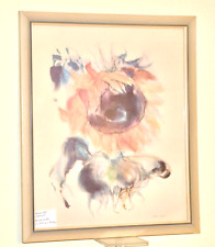 Original Aquarell - Sonnenblume zum Ende ihrer Blütezeit - signiert