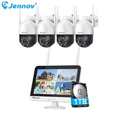JENNOV Funk Überwachungskamera Set Außen mit 1TB Monitor 5MP Audio Kamera IP66