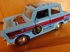Trabbi Trabant 601 Rally bedruckt DDR Modelauto m. Rückzugmotor ca.12cm NEU blau