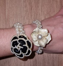 HAARGUMMI HAARBAND KAMELIE SCHWARZ PERLEN HAARSCHMUCK PFERDESCHWANZ 2 STÜCK 