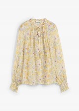 Neu Tunika mit Seidenanteil Gr. 42 Softgelb Floral Damen Langarm Oversize Bluse