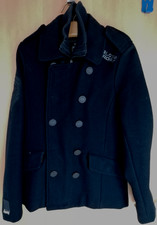 Superdry NAVY LABEL Classic Pea Coat Herren Double Breasted Jacke, schwarz M