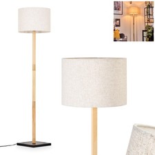 HOFSTEIN Schiavonea Stehlampe aus Holz/Stoff Natur/Schwarz/Beige, Höhe 169,5cm