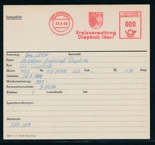 S0214) Francotyp AFS Stammkarte 1958, Kreisverwaltung Diepholz, Wappen