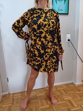H&M Kleid Gelb Senfgelb Schwarz Gelb Gr. 46 Blumen Blumenmuster Minikleid Kurz