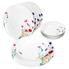 12tlg Tafelservice Marie Porzellan 6 Personen Speiseteller Suppenteller Blumen