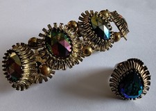 Set Armband Ring Antik Irrisierend Strasssteine Stil Schiaparelli Sammlerstück 