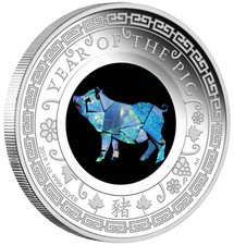 1 Oz Silbermünze - Australien Perth Mint - Opal Serie - Pig Schwein  - PP  -2019
