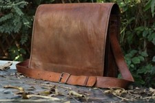 Herren und Damen Echt Vintage Leder Umhängetasche Kuriertasche Laptop Aktenta...