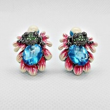 Zirkonia Emaille Ohrringe FROSCH 925 Black Rhodium Silber