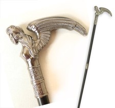 Spazierstock Gehstock Wanderstock Pilgerstock Aluminium Messing Sphinx Retro NEU