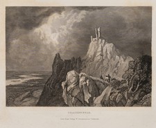 J. POPPEL (1807-1882) zug., Drachenfels vor dramatischem Himmel, Siebengebirge,