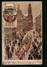 Künstler-Lithographie Paul Hey: München, Schäfflertanz in der Theatinerstraße 