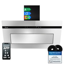 Dunstabzugshaube 90cm Umluft Abluft Wandhaube Kopffrei Schwarz Glas Spiegel WLAN