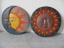 SONNE, MOND - WANDTELLER, ZIERTELLER - HOLZ, MASSIV - HANDARBEIT