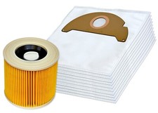 10 Staubsaugerbeutel + Filter geeignet für Kärcher A 2004, A 2024, A 2054, MV 2