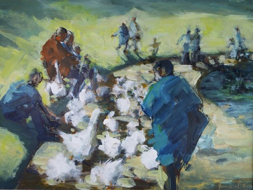 Original aquarell feeding - aquarell,, "feeding
