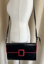 Vintage Lack Tasche Handtasche Bag XL Clutch schwarz/rot