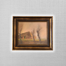 ORIGINAL Ölgemälde auf Leinwand | Reetdachhaus/Nebel/Ostfriesland | Signiert