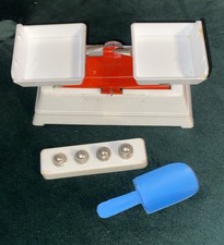Zubehör Kaufmannsladen DDR Waage weiß rot + Schaufel+Gewichte original 
