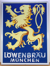Original Emailschild LÖWENBRÄU MÜNCHEN 60x80 Brauerei 1950's Boos & Hahn Emaille