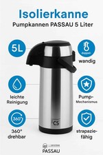 5 Liter Thermo-Pumpkanne Thermoskanne Pump-Isolierkanne Edelstahl NEU