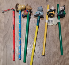 6 x  Bleistift mit Topper Figur NICI - 80er / 90 er Jahre - aus Sammlung