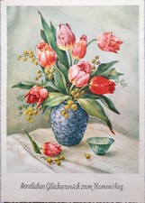 Hübsche Tulpen in Vase zum Namenstag - c1960